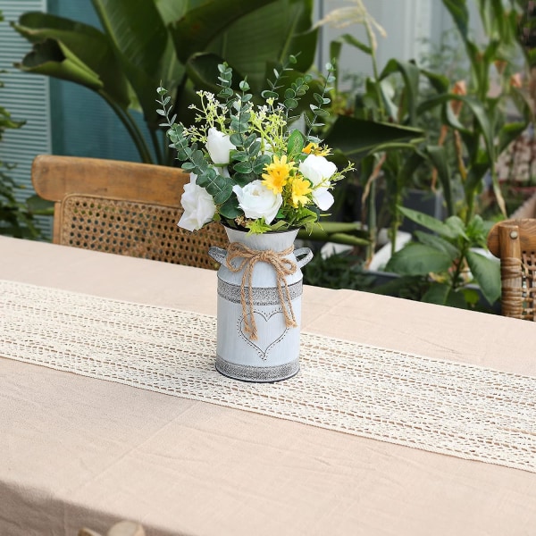 Metal Vase Mælkekande Rustik Stil Rose Og Eucalyptus Shabby Chic Metal Vase$ Retro Gammel Tin Blomst