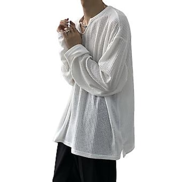 Långärmad T-shirt för män V-ringad Trendig Minimalistisk Casual Topp för Män för Daglig Utomhusbruk Vit L