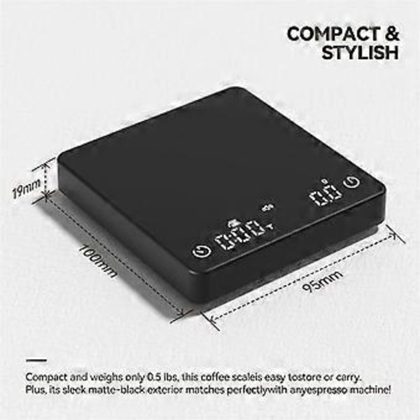 Mini Kaffevåg med Automatisk Timer, Uppladdningsbar Espressovåg med Timer, 2kg/0.1g Högprecisionsvåg för Kaffebönor