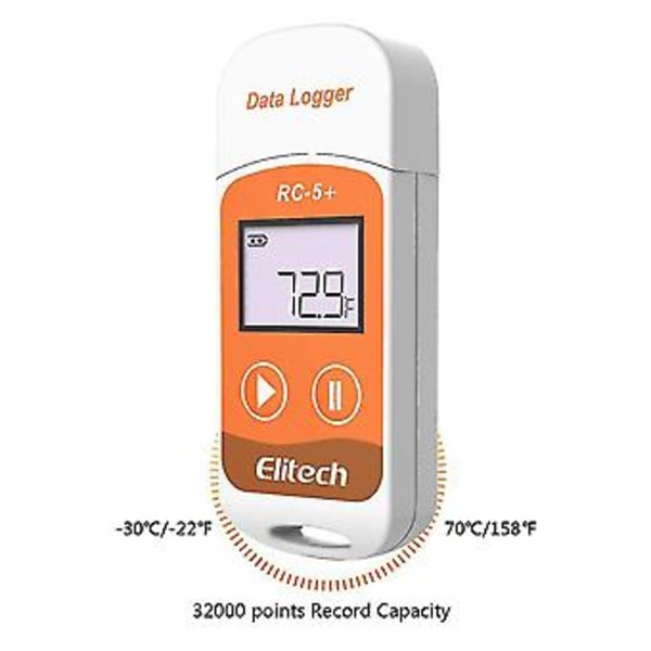 RC-5+ PDF USB Temperatur Datalogger Återanvändbar Recorder 32000 Punkter För Kylning, Kylkedjetransport