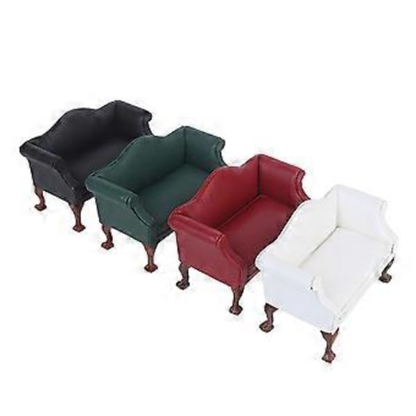 1:12 Skala Miniature Sofa PU Læder Dobbelt Sofa til Dukkehus Stue Indretning Møbler Grøn