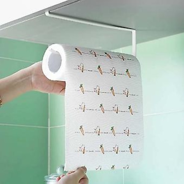25 cm Køkkenrulleholder, 2 stk. Køkkenrulleholder, Papirrulleholder uden boring, Papirrulleholder til underskab, Papirrulleholder (hvid +