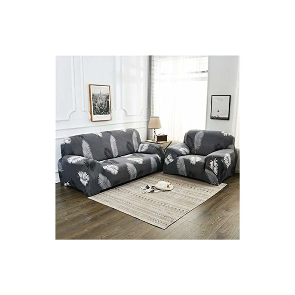 3-paikkainen joustava sohvanpäällinen, sohvanpäällinen käsinojilla ja 2 tyynyliinalla 185-235cm (Lehdet, 3-paikkainen)