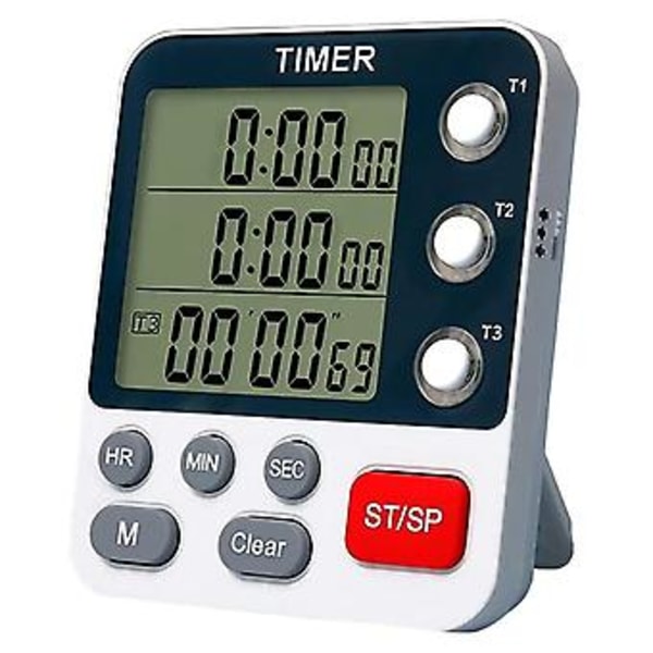 Digital Dubbel Kökstimer, 3 Kanaler Räkna Upp/Ner Timer, Matlagningstimer, Stor Display, Hög Volym A
