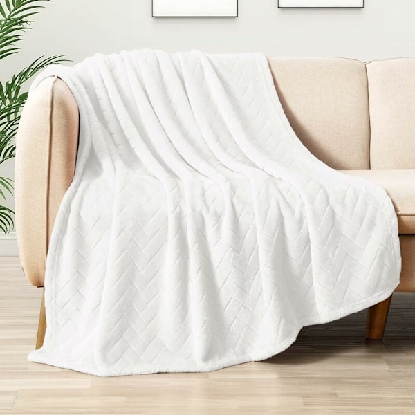 Myk plysj teppe, Queen Size sofa teppe, mykt og fluffy sofa dekorativt teppe - koselig og lett, hvitt, 127 x 152 cm