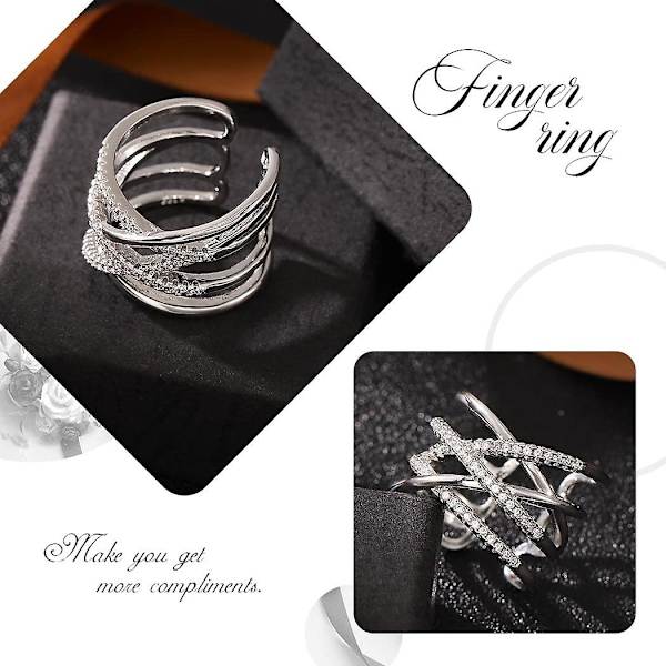 Tumring Silver Cross Lines Ring Celtic Knot Justerbar Öppen Ring Cubic Present