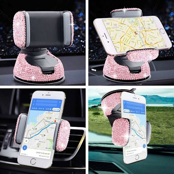 Bling mobiltelefonholder til bil, justerbar biltelefonholder automatisk rotation 360° luftventil til iPhone Galaxy Smartphone eller GPS-enheder 3,5-6 tommer (P