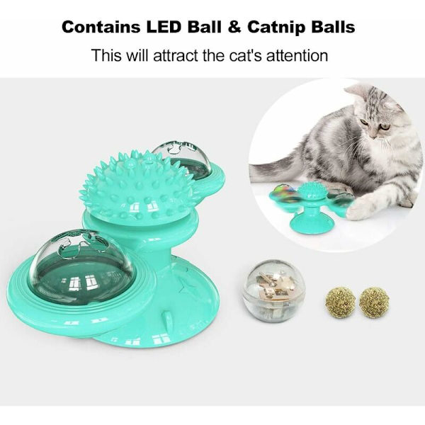 Vindkvarn Kattleksak med Led-boll och Catnip-boll, Kattskivspelare Retande Interaktiv Leksak, Rolig Kattunge Vindkvarnboll, Massage Repning Killa
