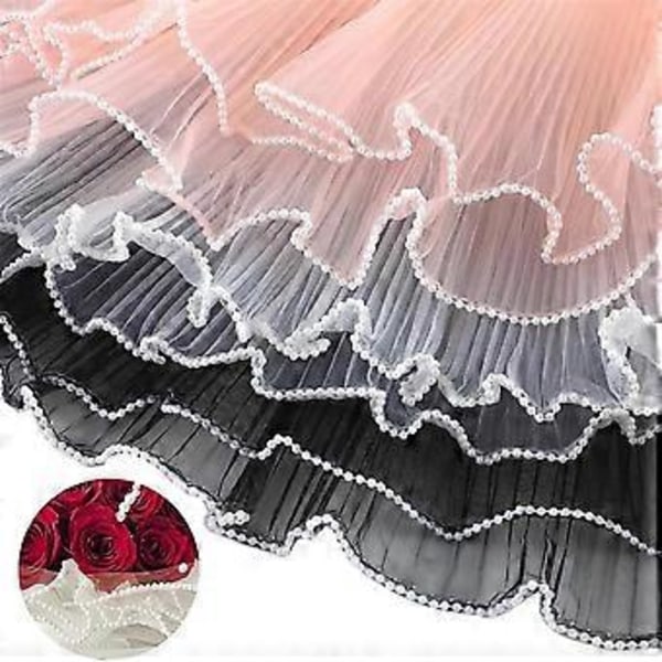 12,3 meter blomsterindpakningsnetpapir, buket blomsterindpakningspapir med perlekant, (sort, hvid, pink)