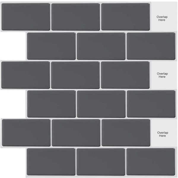 10 Sheets Peel and Stick on Tiles Metro Subway Self-Adhesive Wall Tiles Gray Black for Kitchen Bathroom (12" x 12")