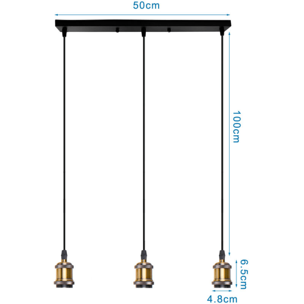 3 lampor Retro hängande armaturer Metall hängande lampa Brons inomhus ljuskrona