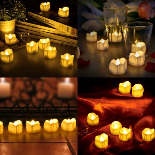 LED-lys, LED-teljus, flammefrie lys med timer, automatisk modus: 6 timer på og 18 timer av, 3,2 x 3,6 cm, pakke med 12, varm hvit
