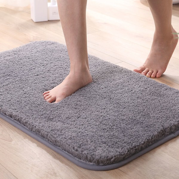Ekstra tyk skridsikker absorberende bademåtte badeværelse brusebad gulvmåtte chenille maskinvaskbar (grå, 60x90cm)