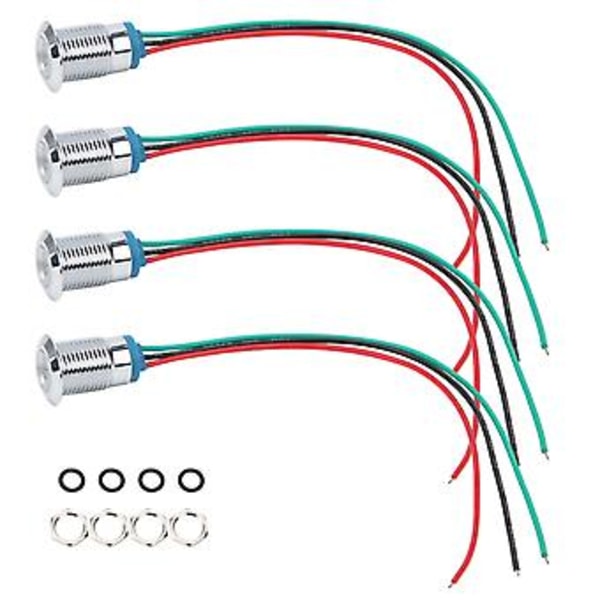 4 Sæt Indikator LED Lys Vandtæt Fælles Anode Industrielle Kontrolkomponenter 12mm 110-220VRød og Grøn