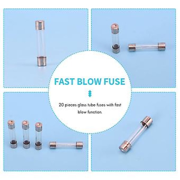20 stk. Hurtig Spræng Glasrørsikring 8a 8 Ampere 250v 6mm X 30mm