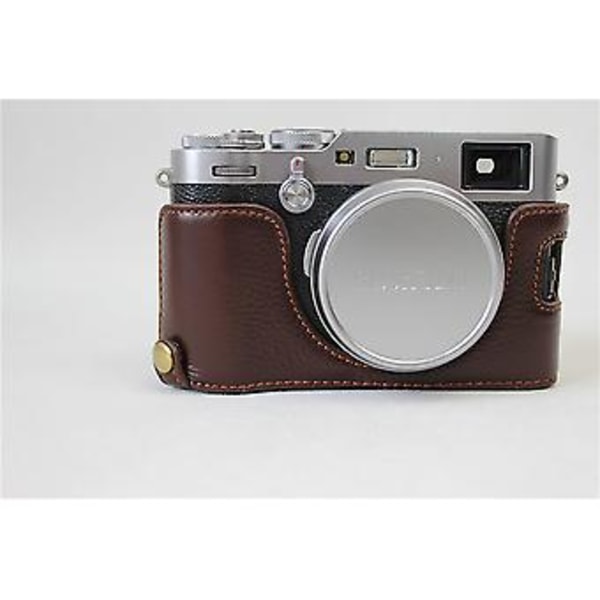 Skyddande Läder Kameraväska För Fujifilm X100f Mörkbrun