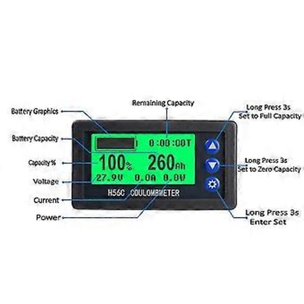 Batteriövervakare Hall Coulomb Tester DC 9-100V 300A Digital Voltmeter Amperemeter Kapacitet Effekt Elektri