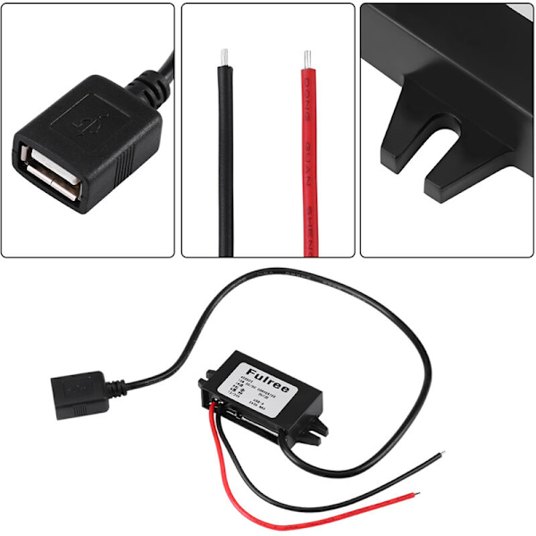 DC-DC-alasvirta-adapteri 12V/24V - USB 5V 3A -muunnin Vedenpitävä muunnin Kaapelimuuntimet