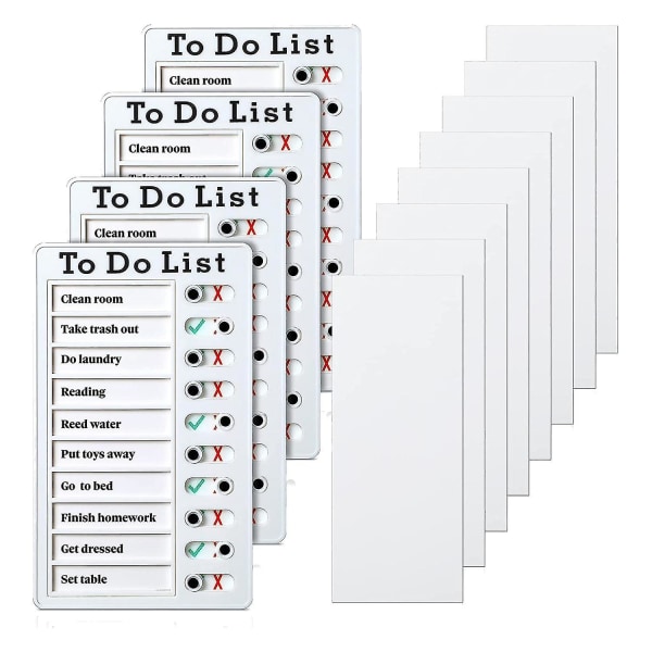 4 stk To Do List Memo Board Aftageligt opslagstavle Plastic Rv Personal Schema Board med 8 kort