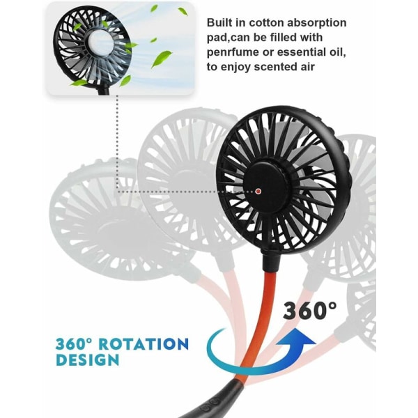 Usb-tuuletin, Mini Usb -kaulatuuletin 360 asteen pyörimisellä, Usb-ladattava kannettava kaulatuuletin, Pieni kaulustuuletin kaksoistuuli- ja 3-nopeuksinen LED