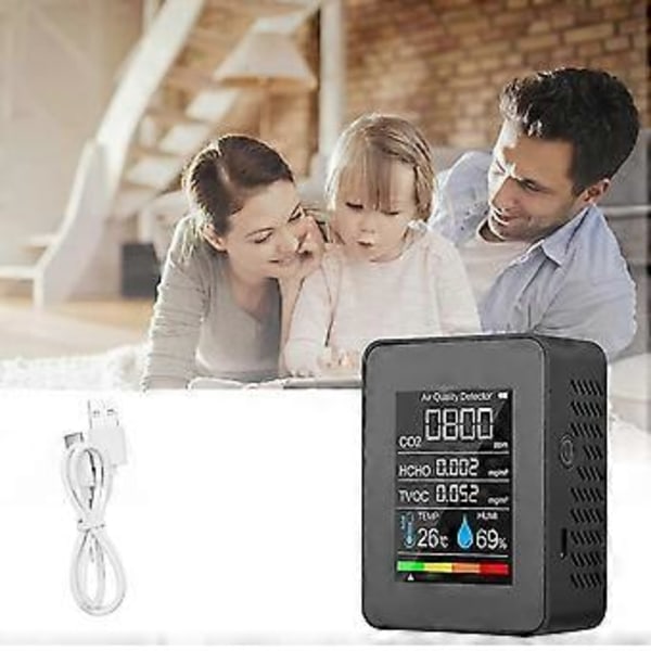 Bärbar Luftkvalitetsmätare Inomhus Co2 Detektor 5 I 1 Formaldehyd Hcho Tvoc Testare Lcd Temperatur