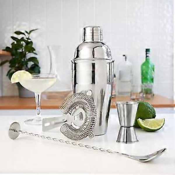 5-delars Cocktail Shaker Set Sil Sil Jigger T-Blandningssked Muddler Bartender Kit Rostfritt Stål Bar Set
