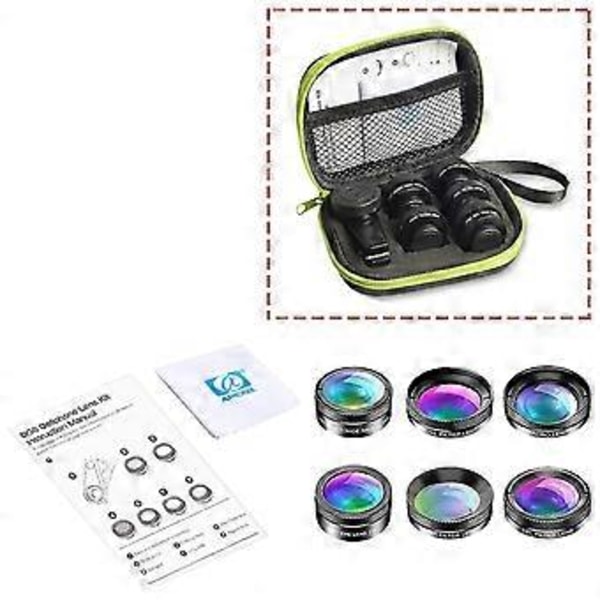 Nyt 6i1 Kit Kameralinse Fotograf Mobiltelefon Linser Kit Makro Bredt Fiskeøje Filter Til Mi9