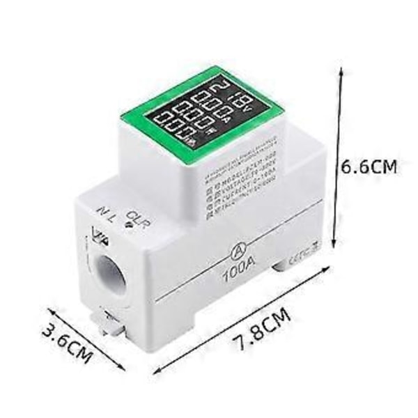 AC Digital Display Multifunksjons Skinne Meter Spenning Og Amperemeter AC50-300v/100a Tester