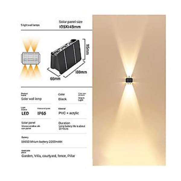 Aurinkokenno Ulkokäyttöön Ylös-alas Ing Led Lamppu Aurinkopesu S Piha En 5