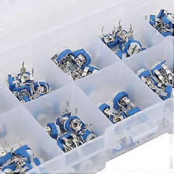 100 stk. Variabel Modstandstrimmer Potentiometer Pot Elektronisk Komponent RM065 Blå Hvid