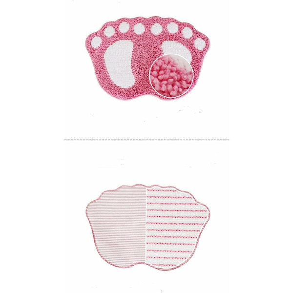 Halkskyddande absorberande badrumsmatta, design med stora fötter, polyester, rosa, 48 x 67 cm