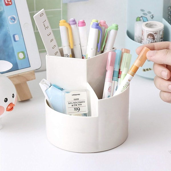 Roterende penneholder med 3 rum Desktop Organizer Kreativ skrivebordsarrangør Blyantholder Makeup børsteholder Multifunktionel opbevaring R