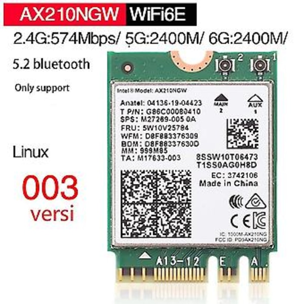 Ax210ngw Wifi6e Netværkskort Bluetooth 5.2 5374m Bånd Trådløst Netværkskort Med 8db Antenne Kit