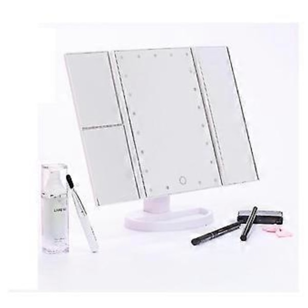 Makeup Spejl med Lys og 21 LED Lys, Make Up Vanity Spejl med 3x/2x/1x Forstørrelse og Touch Skærm, Kosmetisk Trefoldet Bord Øjen Forstørrelsesglas Ma
