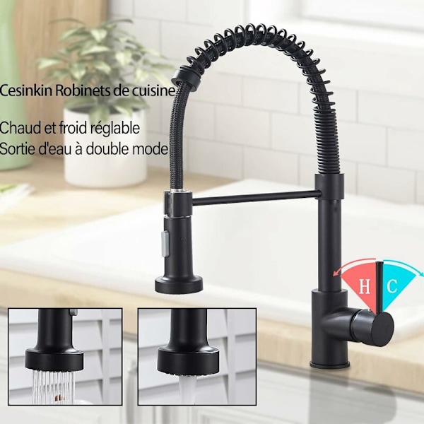 Kitchen Faucet Brushed Nickel Kitchen Mixer Tap with 360° Spray High Arc Sink Faucet Pull Down Sprayer 2 Spray Modes,Hot and Cold-Black