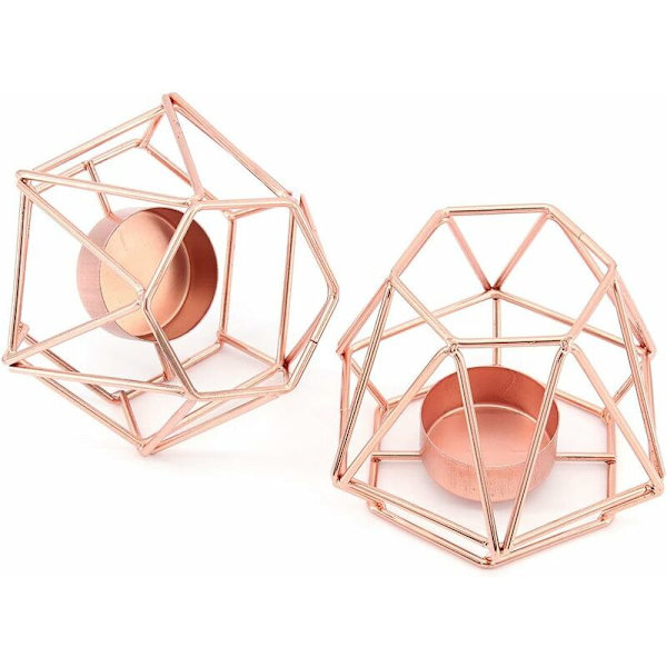 2-delad metalljusstakarset, dekorativ ihålig järnlykta hållare, hem prydnad för vardagsrum, bröllop, fest (liten roséguld)