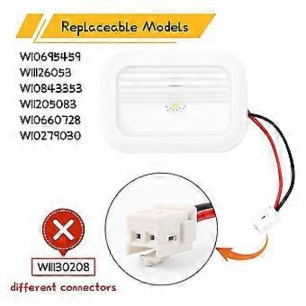 2 stk. W10695459 W10843353 W11683243 for kjøleskap LED lysmodul komponent, erstatter W10660728 W10279030 W11205083