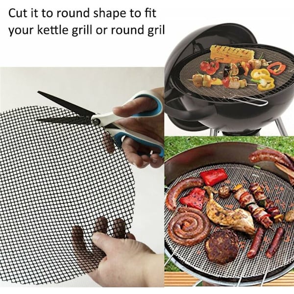 Grillmatte i 3-pakning - Non-stick grillmatte - Gjenbrukbar, varmebestandig grill- og stekeplate - Til innendørs og utendørs grilling (svart, 42 × 36 cm)