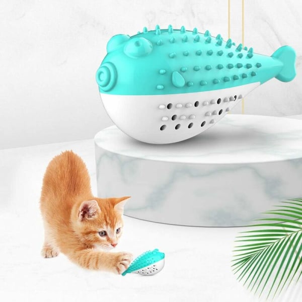 Kattandborste leksak, katt leksak sili molar leksak tugga kon leksak kattunge kattmynta tandborste fiskform interaktiv leksak katt tandhygien(Blå)-Fei Yu