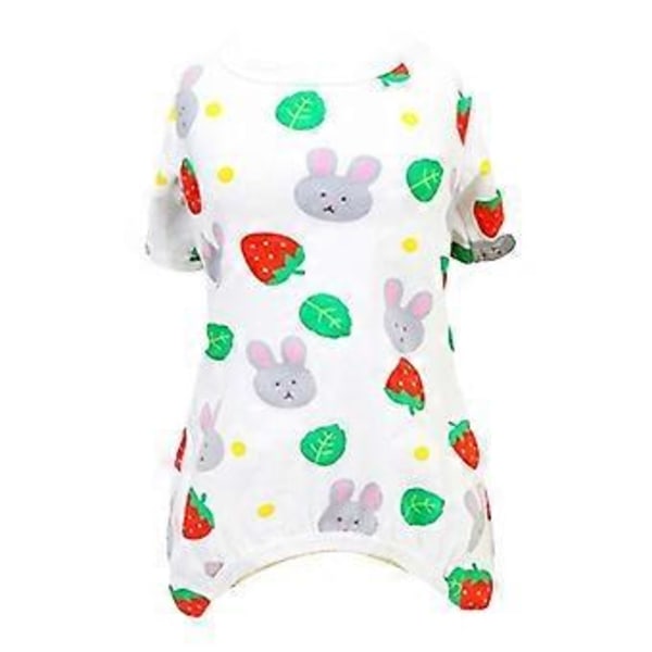 Nelijalkaiset koiran pyjamat, kevyet ja hengittävät, mansikka-pupukuvio, koiran haalari pienille koirille, teddy, chihuahua, yorkie, valkoinen XXL