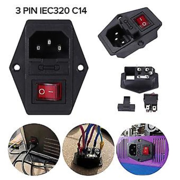 3 Pin Iec320 C14 Inntaksmodul Plugg Sikring S Sokkel 10a 250v