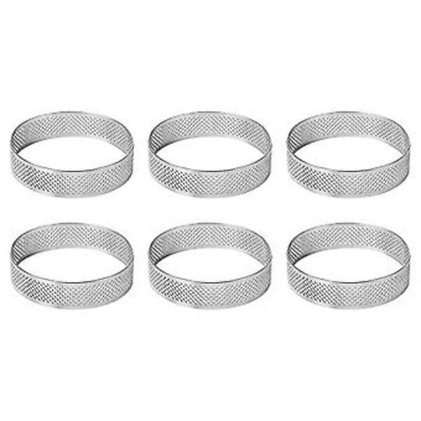 Kakeformringer, 6 stk. perforerte terteformringer i rustfritt stål, perforert paiform, kakemousse