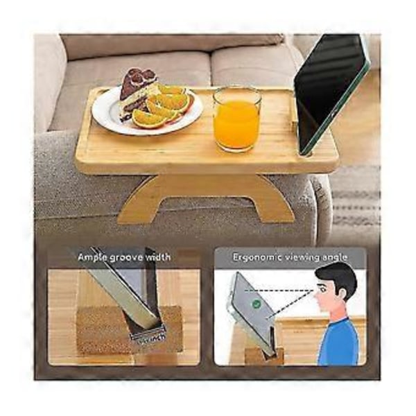 Bambu Soffbricka Bord Kläms Fast Sidobord För Breda Soffor Arm, Vikbar Soffbricka Med 360 Rotation