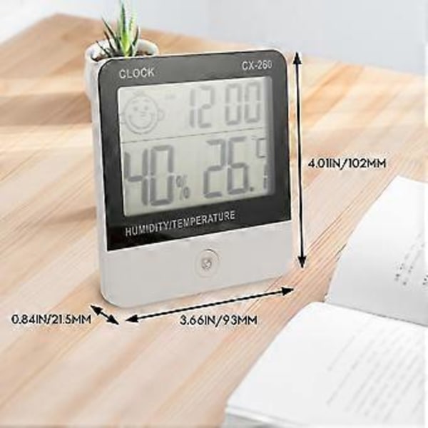-260 Digitalt Temperatur Hygrometer Fugtighedsur Stort LCD Elektronisk Termometer Fugtighedsmåler