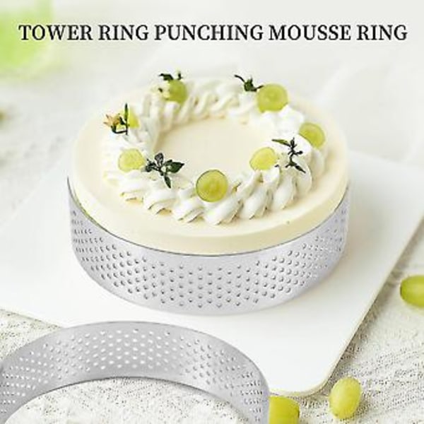 6-pak rustfri stål tærteringe, varmebestandig perforeret kage mousse ring, kage ringform, rund