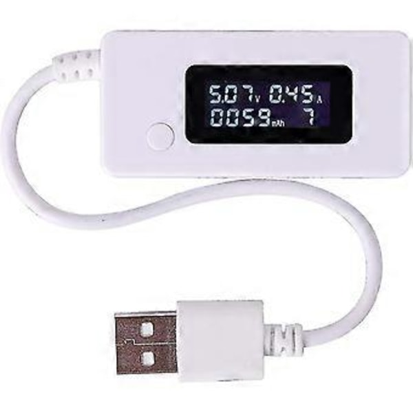 White Tail LCD-baggrundsbelysning LCD Digital Display USB Amperemeter Voltmeter Opladningskapacitetsdetektor Detektionstabel