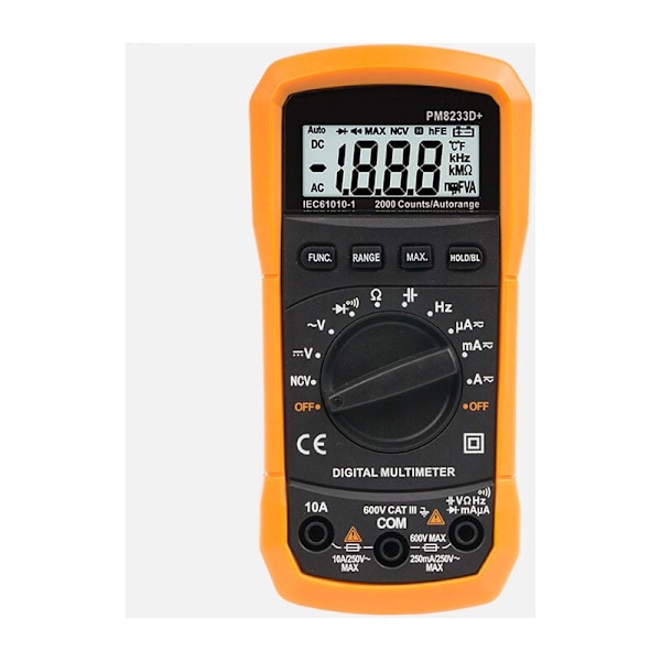 Automatisk digitalt multimeter, AC/DC ampere-ohm spenningstester, multifunksjonstester med motstand, kontinuitet, kapasitans, frekvens og diode T