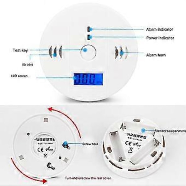 Kolmonoxidvarnare för hemmet Batteridriven Hög Känslighet LCD CO-larm