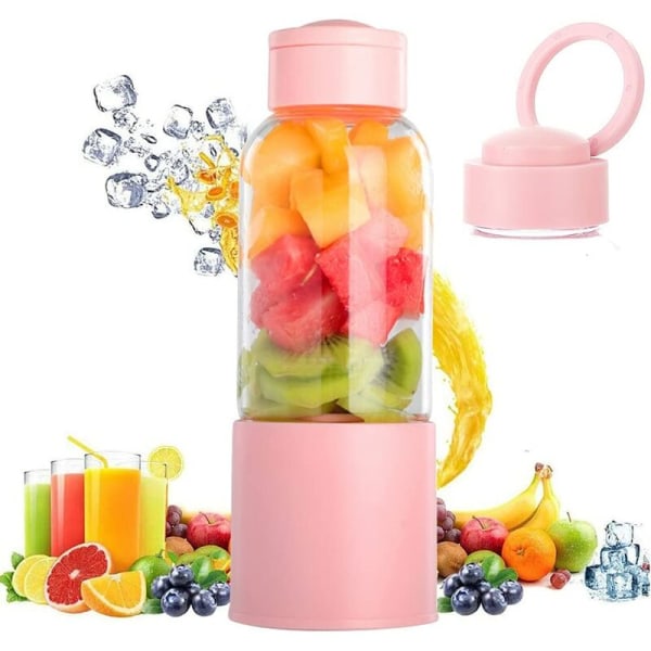 Bärbar mixer, juicemugg med 450 ml 6 blad BPA-fri för sport och resor, minimiixer för smoothie och milkshake, julklapp till kvinnor