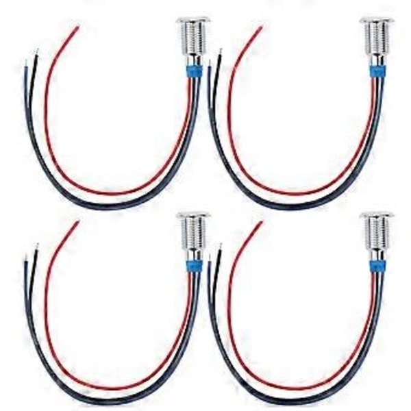 4 Sæt Præ-kablede Runde LED'er Vandtætte 2-farvede Indikatorlys Fælles Anode 10mm 12-24V (Rød og Blå)
